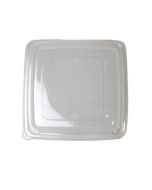 Clear Plastic PET Flat Top  Lid (231mm rim) with No Hole for 45oz Compostable Bagasse Square Food Tray , 27g/pc, -300/cs (6/50)