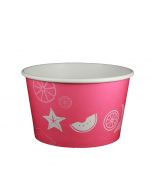Yocup 24 oz Fruit Pattern Pink Cold/Hot Paper Food Container - 1 case (600 piece)