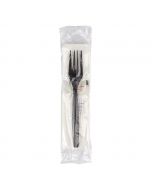 YOCUP 4 PC Individually Wrapped Cutlery Kit, 7" Black Fork/White Napkin/Salt/Pepper  - 250/Case