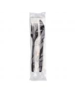 YOCUP 5 PC Individually Wrapped Cutlery Kit, 7" Black Fork/7.5"Knife/White Napkin/Salt/Pepper - 250/Case