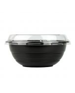 Yocup 16 oz Black Microwavable Plastic Bowl With Clear Lid Combo - 1 case (300 set)