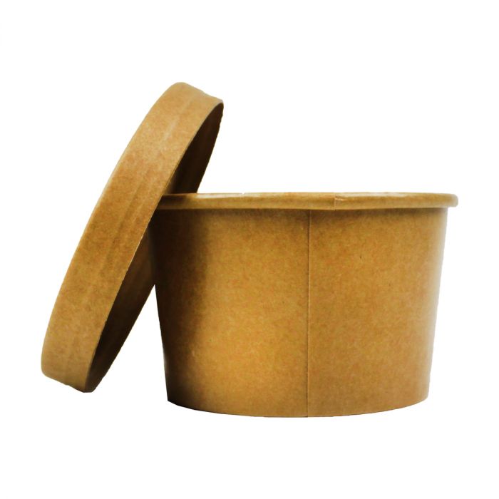 8 Oz. Disposable Brown Paper Soup Containers With Plastic Lids 
