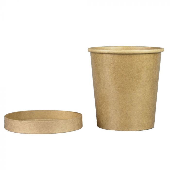 Yocup 16 oz Kraft / Natural Brown Paper Ice Cream Container with Paper Lid  Combo - 1 case (250 set)