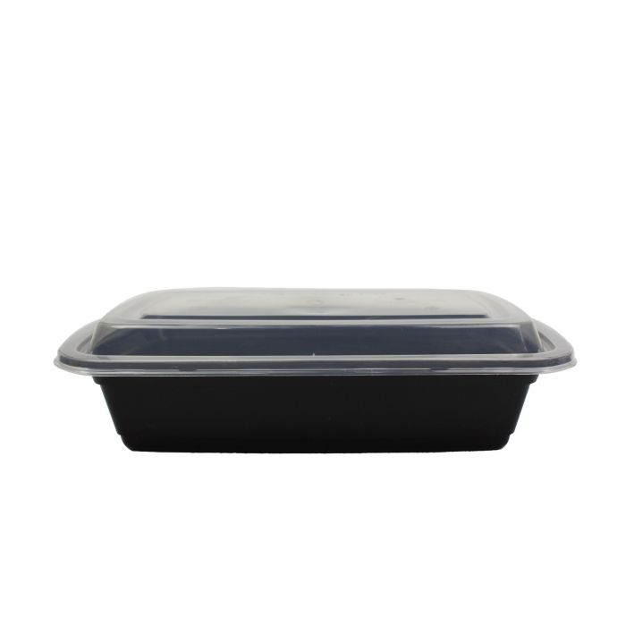 Plastic PP Hinged Lid Containers Black Rectangular Plastic Lunch