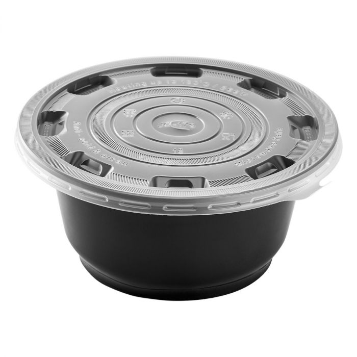 Yocup Company: Yocup 16 oz Black and Red Microwavable Plastic Bowl