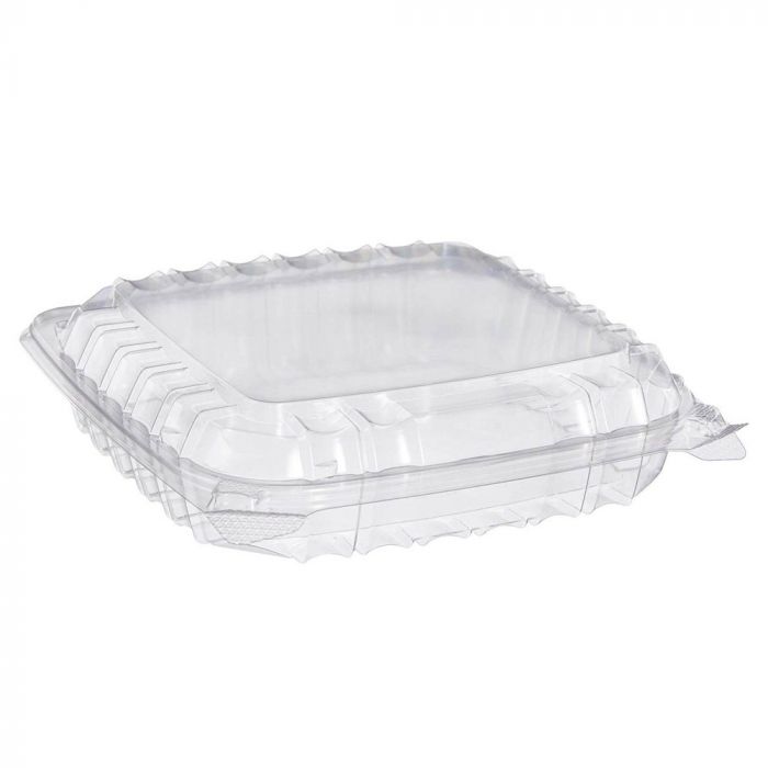 Dart Solo C90PST1 Clear Plastic Hinged Food Container 8" x 8"x 3" Bulk 50-250 