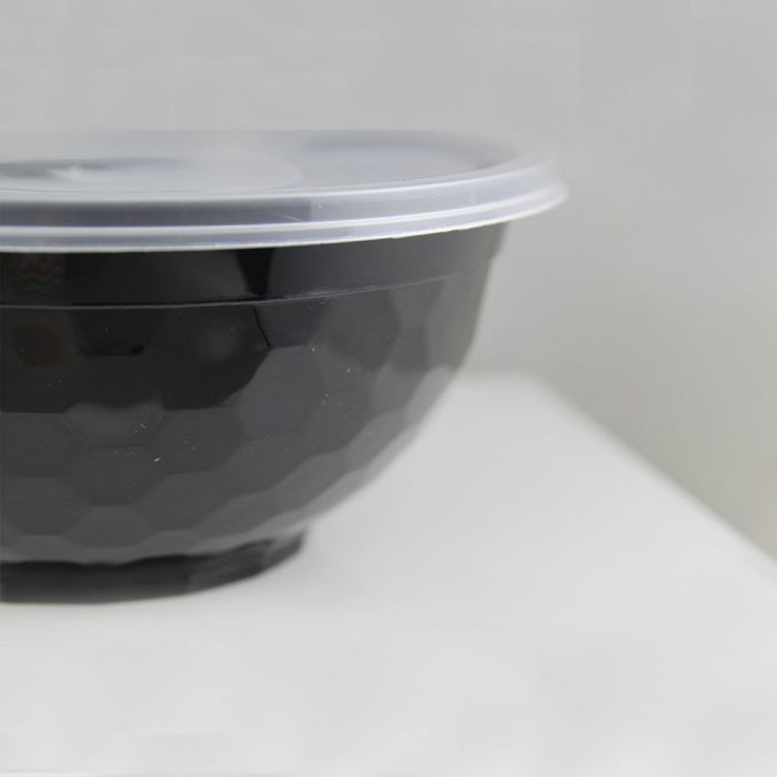 TL 32 oz White Diamond Pattern Plastic Bowl w/ Clear Lid Combo - 1 case  (150 set)