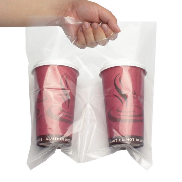 Bag Tek Clear Plastic Take Out Bag - Fits 2-Cup Drink Carrier - 13 3
