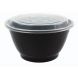 YOCUP 48 oz Black Diamond Pattern Teriyaki Bowl w/ Clear Lid Combo - 150 sets/case