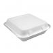 Yocup 8" x 8" x 2.5" White Compostable Sugarcane / Bagasse Hinged-Lid Take Out Container - 1 case (200 piece)