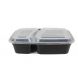 Yocup 34 oz 2 compt Black 8" x 5  1/4" x 1 1/2"  Plastic Rectangular Container w/Clear Lid - 1 case (150 set)