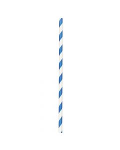 Yocup 7.75" Jumbo (6mm) Blue Striped Unwrapped Paper Straw - 1 case (2000 piece)