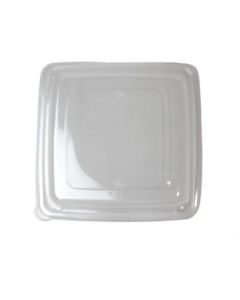 Clear Plastic PET Flat Top  Lid (231mm rim) with No Hole for 45oz Compostable Bagasse Square Food Tray , 27g/pc, -300/cs (6/50)