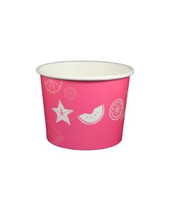 Yocup 16 oz Fruit Pattern Pink Cold/Hot Paper Food Container - 1 case (1000 piece)