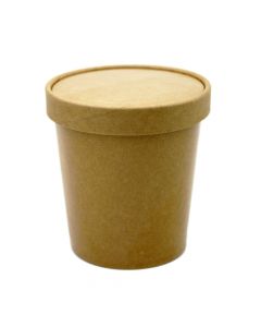 Yocup 16 oz Kraft / Natural Brown Paper Ice Cream Container with Paper Lid Combo - 1 case (250 set)