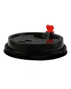 Yocup 16/24 oz Black Plastic Low Dome Lid With Stopper For Premium PP Cups (90mm) - 1 case (1000 piece)