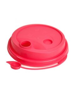YOCUP Pink Plastic Low Dome Lid with Attached Stopper for Premium PP Cup (90mm Rim) - 1000/cs