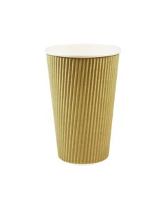 Yocup 16 oz Kraft Ripple Insulated Triple Wall Paper Hot Cup - 1 case (500 piece)