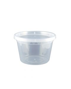 Yocup 16 oz Translucent Plastic Round Deli Container w/ Lid Combo (v2) - 1 case (240 set)