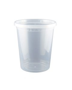 Yocup 32 oz Translucent Plastic Round Deli Container w/ Lid  Combo (v1)  - 1 case (240 set)