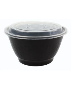 YOCUP 48 oz Black Diamond Pattern Teriyaki Bowl w/ Clear Lid Combo - 150 sets/case