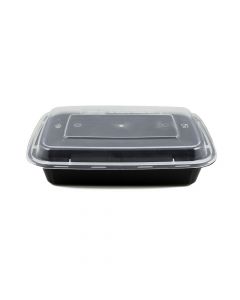 Kari-Out 24 oz Black 1-compt Rectangular Plastic Take Out Container w/Clear Lid Combo - 1 case (150 set)