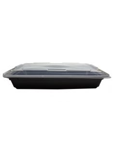 YOCUP 58 oz Black Rectangular Plastic Take Out Container w/Clear Lid Combo - 150 sets/cs (300 pcs)