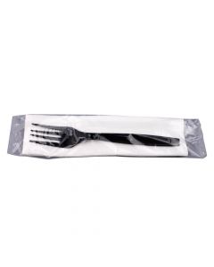 2PC Individually Wrapped Cutlery Kit, 6.75" Black Fork/White Napkin - 500/cs