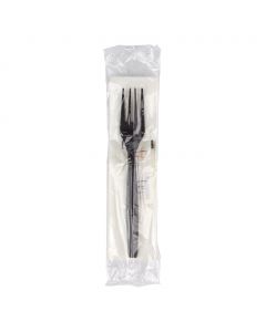 YOCUP 4 PC Individually Wrapped Cutlery Kit, 7" Black Fork/White Napkin/Salt/Pepper  - 250/Case