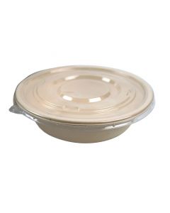 EC Clear PET Flat Top Dome Lid With No hole for 32oz- Bagasse Round Bowl (206mm) - 500/case (12/25)