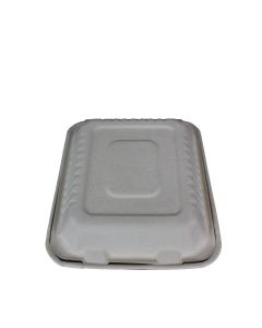Yocup 8" x 8" x 3" Kraft / Natural Brown Compostable Sugarcane Bagasse Hinged-Lid Container - 1 case (200 piece)
