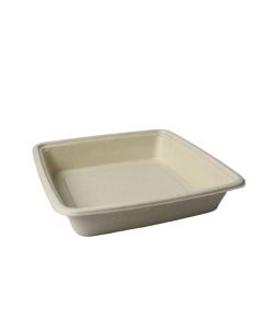 YOCUP 32oz 9"X9"X2" 1 compt  Compostable Bagasse Square Food Tray, PFAS-Free,35g/pc, Natural/Tan - 300pcs/cs(6bags/50pcs)