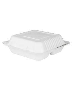 Karat 9" x 9" x 3" 3-compt Compostable Bagasse Hinged-Lid Container - 1 case (200 piece)