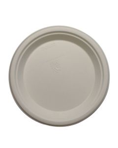 YOCUP 9'' Compostable Bagasse Round Plate,  PFAS-Free, , White- 500pcs/cs (4bag/125pcs)