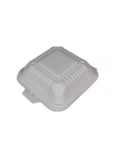 Yocup 6" x 6" x 3" Beige Eco-Friendly Cornstarch Hinged-Lid Take Out Container - 1 case (500 piece)