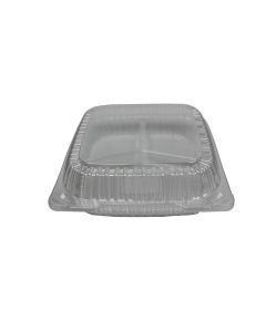 CJ 9'' x 9" 3 Compartment Clear PET Plastic Hinged-Lid Take Out Container - 1 case (150 piece)