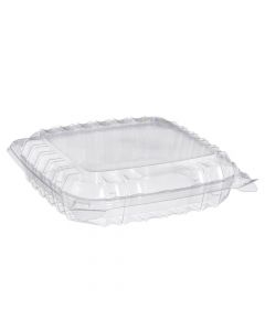 Dart 8 1/4" x 8 1/4" x 2" - 1 Compt Clear OPS Plastic Hinged-Lid Container - 1 case (250 piece)