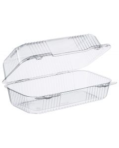 Sol Pak 9" x 5 3/8" x 3 1/2" - Clear OPS Plastic Hinged-Lid Container - 1 case (250 piece)