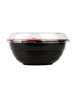 Yocup 16 oz Black and Red Microwavable Plastic Bowl With Clear Lid Combo - 1 case (300 set)