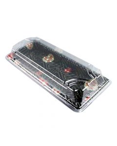 Yocup Size 01 Sakura Pattern Sushi Tray w/Clear Lid Combo (8.75" x 3.63" x 1.7") - 1 case (600 set)