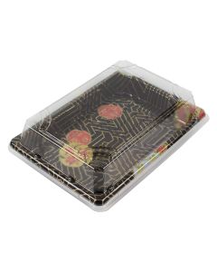 YOCUP Size 03 Sakura Sushi Container/Tray w/Clear Lid Combo (6.75x4.75x1.75 in) - 400/Case