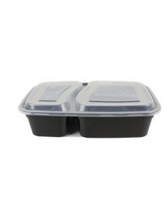 Yocup 34 oz 2 compt Black 8" x 5  1/4" x 1 1/2"  Plastic Rectangular Container w/Clear Lid - 1 case (150 set)