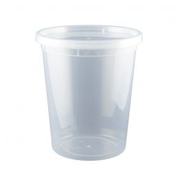 Yocup 32 oz Translucent Plastic Round Deli Container w/ Lid Combo - 1 case  (240 set)