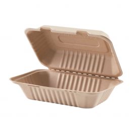 6x6x3 BIODEGRADABLE COMPOSTABLE BAGASSE PULP HINGED CONTAINERS 500C — P  Plus Packaging