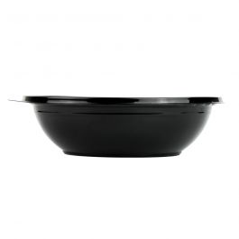 21 oz Round Black Plastic Salad Bowl - 6 3/4 x 6 3/4 x 2 1/2 - 200 count  box